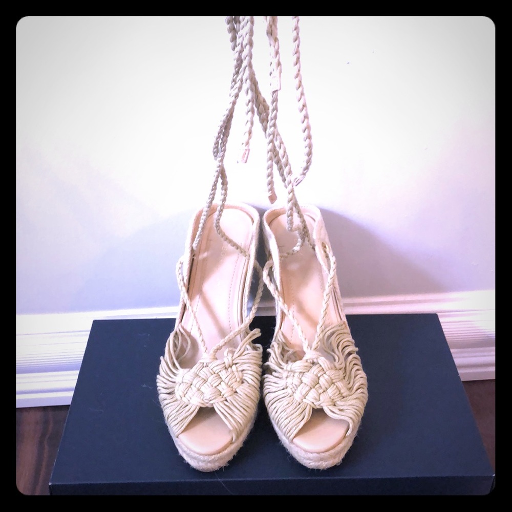 BCBG lace up wedges